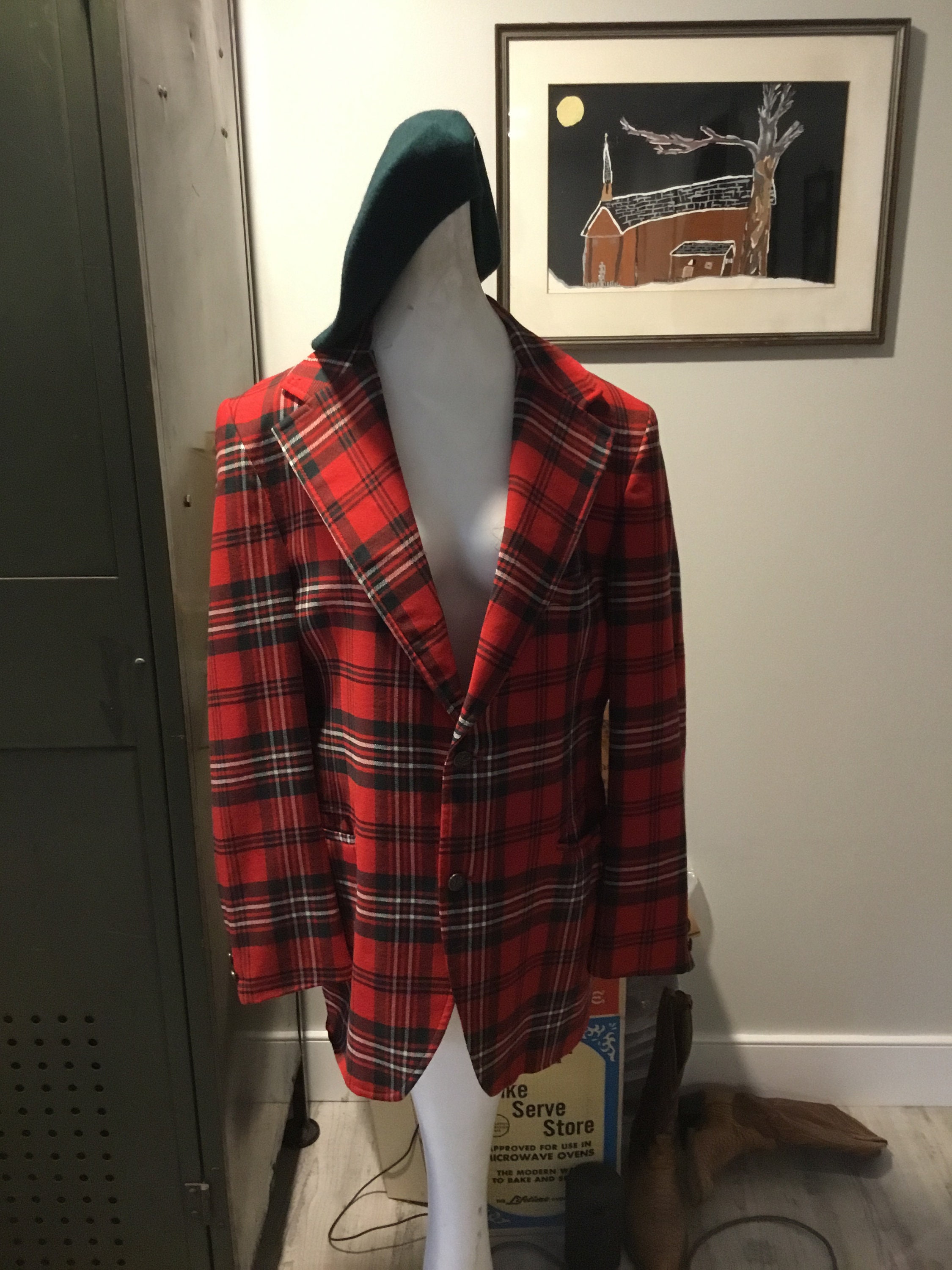 Plaid Blazer Red and Green Plaid Blazer Classic Blazer Christmas Blazer Red Green and White Plaid Jordan Marsh Label Jordan Marsh Blazer Etsy