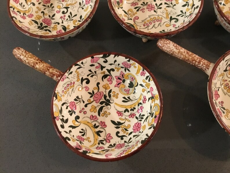 Vintage Berry Bowls floral transferware with Speckled handles Etsy