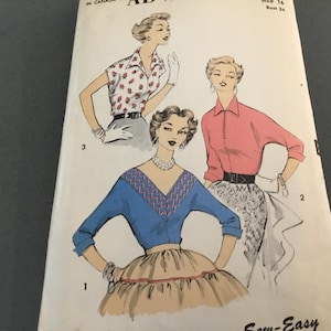 50's Blouse Pattern Printed in USA  Size 16 Bust 34 Avance 6777  3 Styles of Blouses MYO VTG Look Blouses