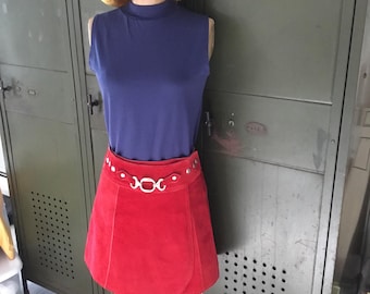 Suede Skirt Red Suede Skirt with Awesome Buckle Detail at Front Groovy Baby Be Green Wear Vintage For Keeps Vintage Cool Vintage Fashion