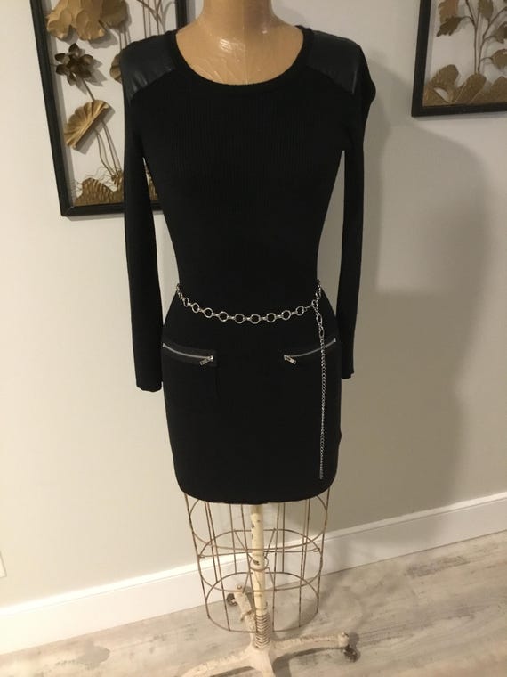 black dress silver belt Knit Mini Dress, Zipper Pockets, Circle (Size Small) GL-09.04.25 Rose - Bridal Detachable Size:UK 18 Elevate your fashion ensemble