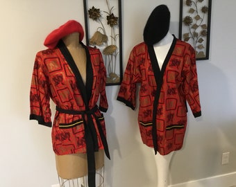 Vintage Robes Dragon Robes Robes for Him and Her Two Asian Style Robes One Bottom Diplomat label Bold Dragon pattern Red gold black