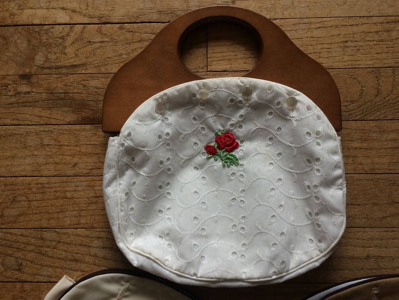 Preppy Purse Wooden Handle Purse Jeannie Bouchever White Etsy