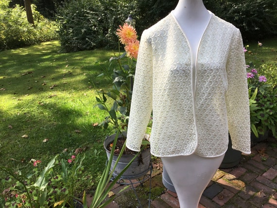 Lacey Cardigan Off White Lace Cardigan with Gold … - image 1