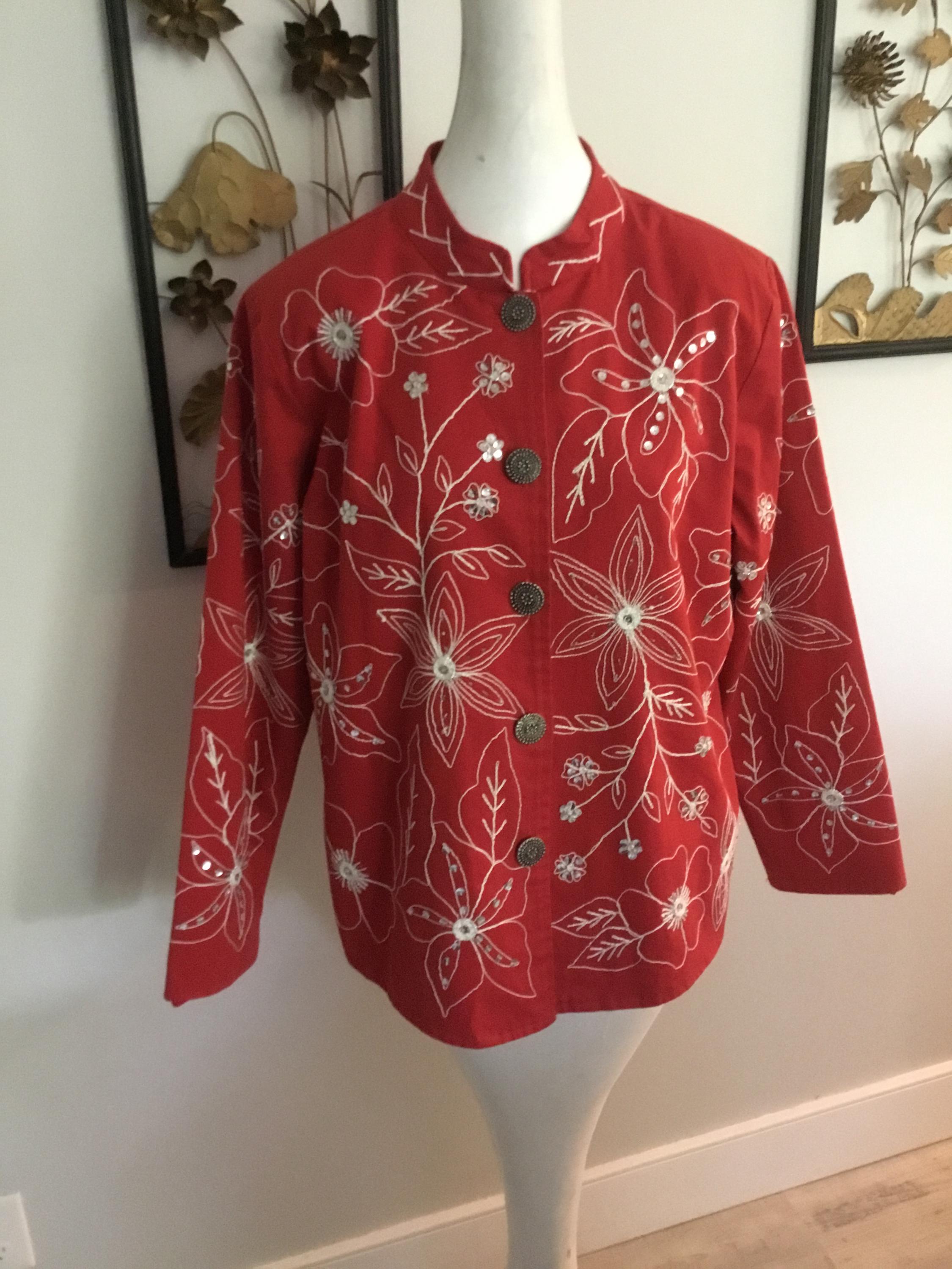 美品 VINTAGE Indigo Moon ゴブラン ノーカラージャケット L Topanga Lady's フラワーデザインノーカラージャケット ゴブラン