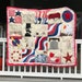 Centennial Quilt Embroidered Squares Americana Quilt Red White and Blue Centennial Quilt Primary Stars Baseball Apple Pie Lincoln Silhouette