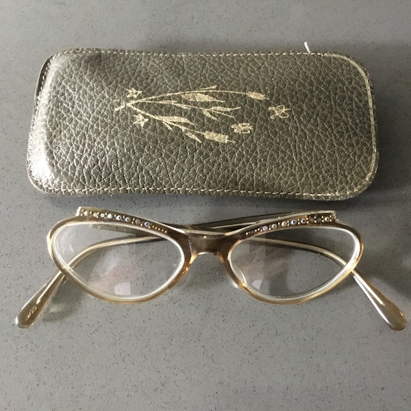 Cat EyeGlasses Funky Mod Eye glasses RETRO Eyewear Stamped "Frame France" Rhinestone or Markesite Detail on Frames