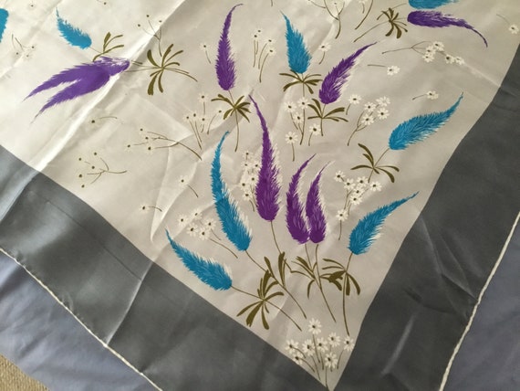 Vintage Silk Scarf Pure Silk Feather Like Flowers… - image 2