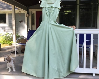 40s Long Dress Hollywood Glam Starlet Style Full Skirt Button Detail At Front Bodice Sleeveless Prom Bridal BOHO Maxi Long Dress