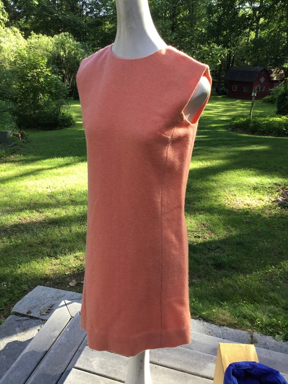 70's Vintage Dress Wool Jumper Pale Orange Sleeve… - image 1