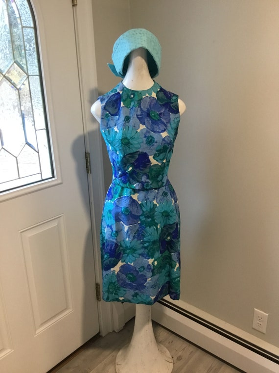 60’s Dress Floral Wiggle Dress Marek New York Lab… - image 1