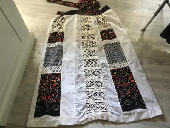 Patchwork Maxi Skirt Patchwork Pieces Black and O… - image 1