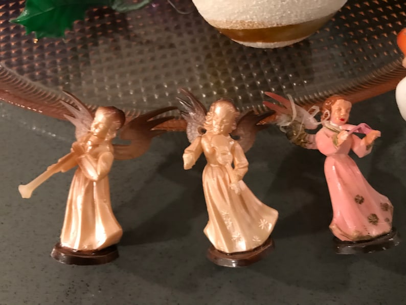Vintage Christmas Ornaments Shiney Brite and West Germany Ornaments Handpainted Vintage Christmas Purple Pink Aquas Gurley Snowman 3 Angels