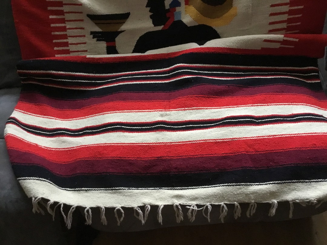 Woven Rug Aztec Warrior Tribal Look OOAK Wall Hanging Red Black off ...