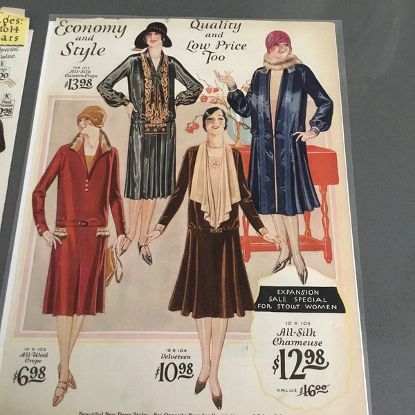 The National Catalogue 6 Pages of 30’s Advertising for Stockings and Vintage Dresses Vintage Design Drop Waist Flapper Looks