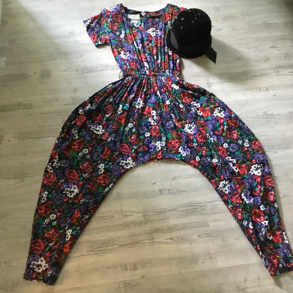 Floral Jumpsuit - Romper Baggy Pants MC Hammer Pants Jumpsuit Fantaseas Label Made in California 100% Rayon Floral Romper