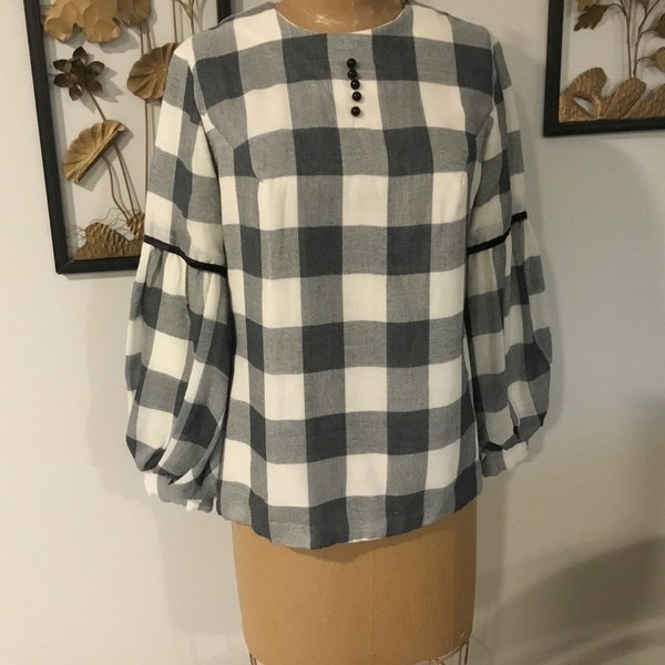 Vintage Blouse Buffalo Plaid with Peplum Sleeves Peasant Look Cute Vintage top Tammy Andrews Label BOHO Top For Keeps Vintage