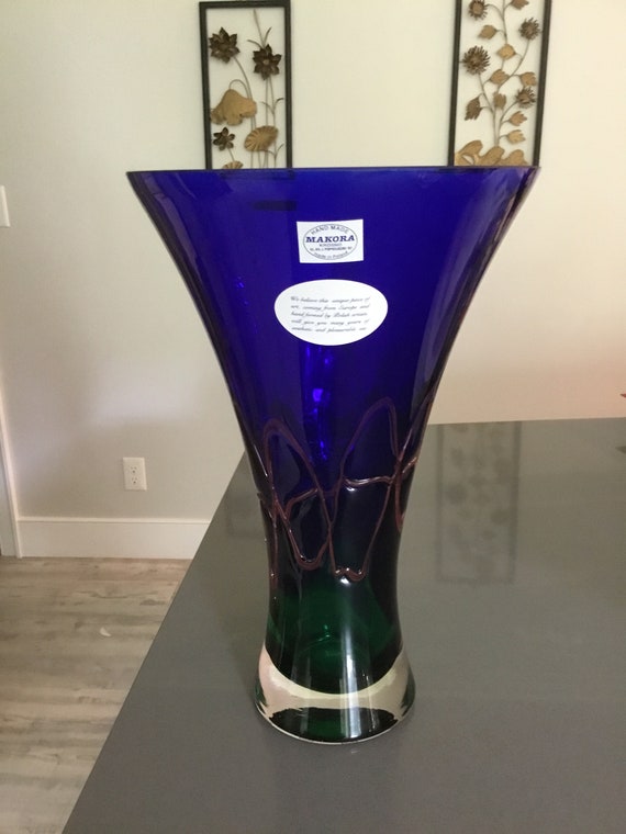 Blue Glass Vase Makora Krosno Label Large Vase - Israel