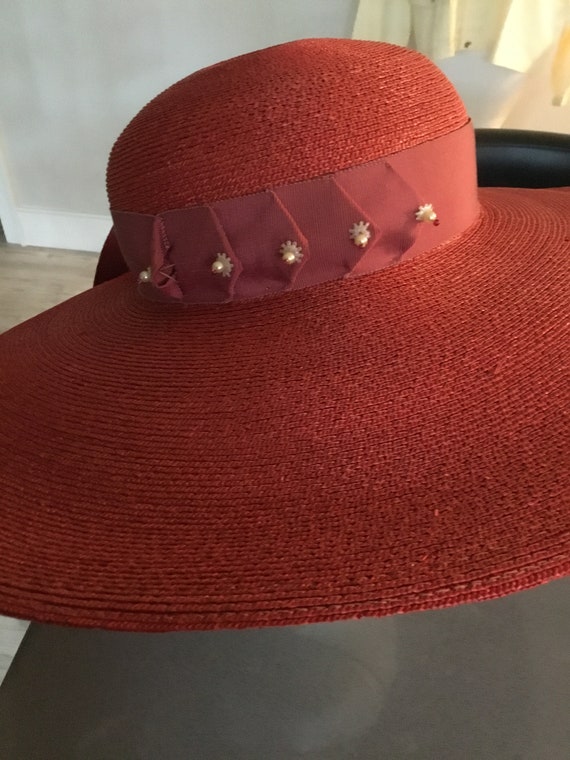 Vintage Straw Hat Orange Red Tilt Hat Picture Hat… - image 3