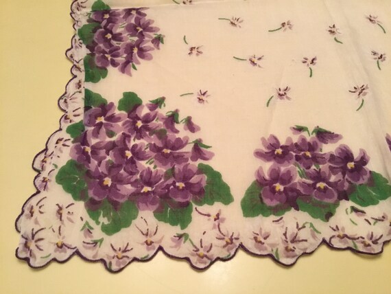 Purple and Pink Floral Hankie Scalloped Purple Flowers Oval Handkerchief Vintage Purple Violet Floral Handkerchief Pure Linen Hankie