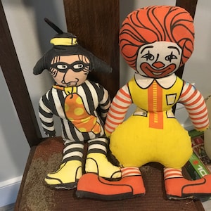 70&#39;s Vtg Ronald McDonald and Hamburglar Cloth dolls 2 Collectible Cloth Dolls McDonald&#39;s Advertising Collectible Ronald and Hamburglar