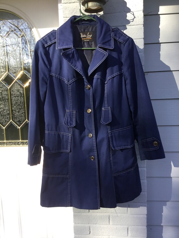 Vintage Car Coat Blue Coat White Stitching Debbie Lei… Gem