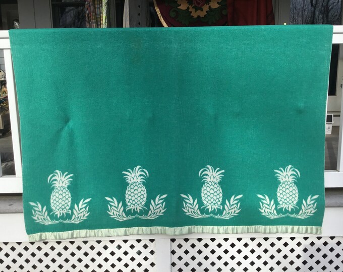 Vintage Wool Blanket Emerald Green With Pineapples Camp Etsy