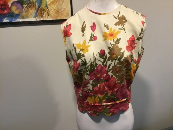 60's Sleeveless Top Bold Foral Cotton Top Fall Co… - image 2