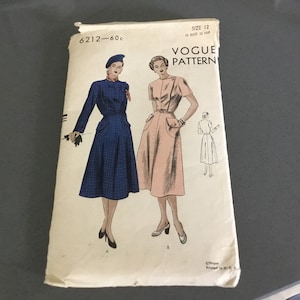 1940s Vogue Pattern Starlet Style Dress Classic 40s Style 6212 Vogue Pattern Printed in USA For Keeps Vintage Size 12 Bust 30 Hips 33