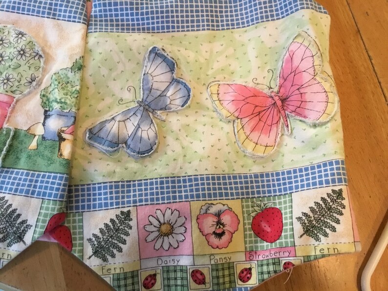 Novelty Fabric Vest Garden Lover Vest Scenes from a Garden Butterflies Strawberries Daisies Watering Cans Potted Plants Lady Bugs Sunflowers image 3