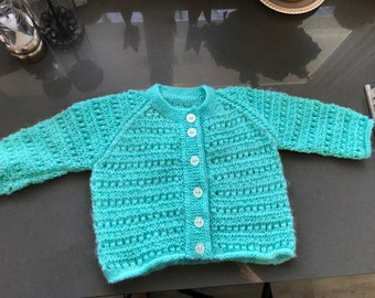 Child's Sweater Pale Green Knit Sweater Homemade Knit Sweater Buttons Down Front Sweet Vintage Too Cute Christmas sweater