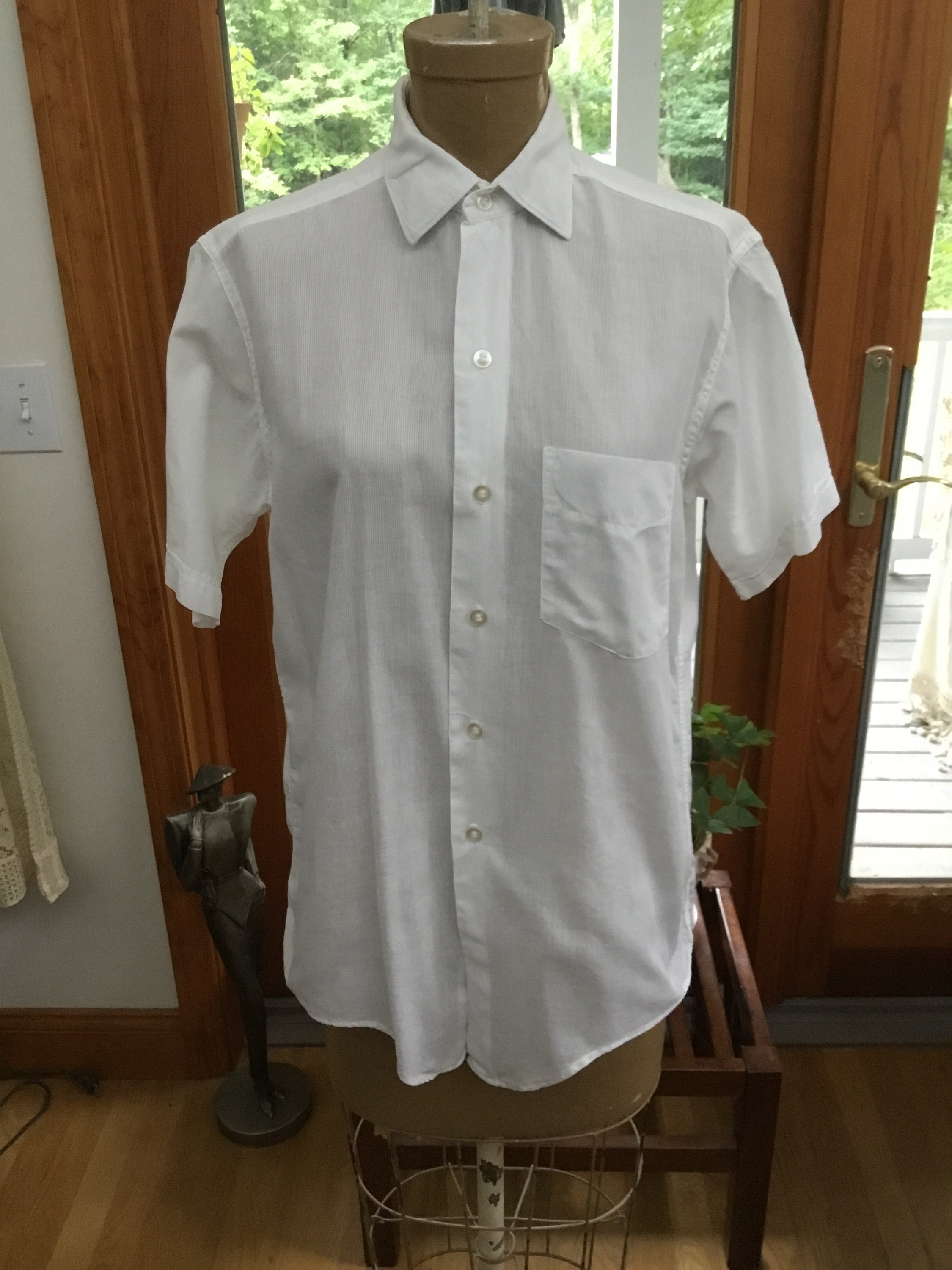 50s 60s Mens Vintage Shirt Men's Short Sleeved Shirt Oxford