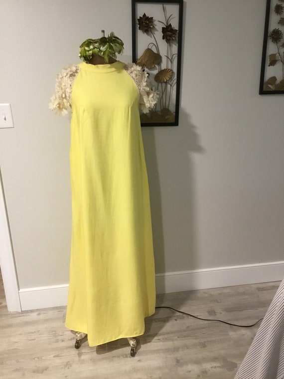 70's Maxi Dress Bright Yellow Maxi Dress Chiffon Daisies | Etsy