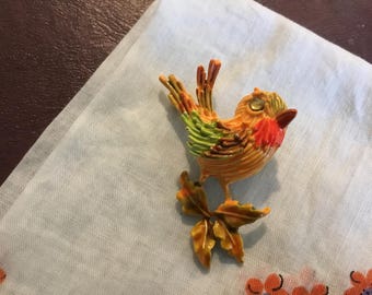 ART Orange Vogel Pin Vogel Emaille Look Schmuck Orange Vogel und Passende Einstecktuch Orange Gelb Weiß Für Hält Vintage 2 Stück Lot