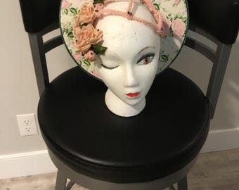 50's-60's Hat - Pink Fascinator/Crown with Rose Detail Pretty Little Fascinator Bridal OOAK Sweet Look For Keeps Vintage