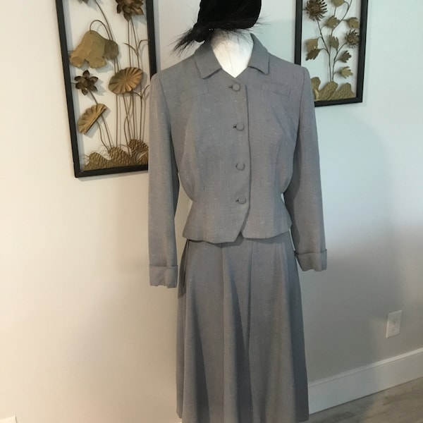 Jameshire Suit 50s Vintage Paler Blue Variegated tailored jacket and skirt Project Suit Pattern Suit As Is Suit