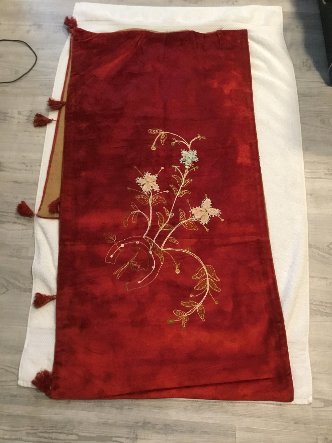 Red Flower Robe Embroidered Red Velour Ceremonial Robe, Chenille Flowers, Horseshoe - Etsy