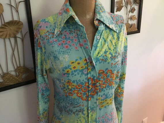 70s Floral Print Blouse Jubilee Label Cute Floral… - image 3