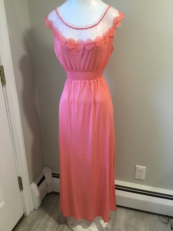 Vintage Lingerie Coral Pink Nightie Vintage Nightgown Floor Etsy