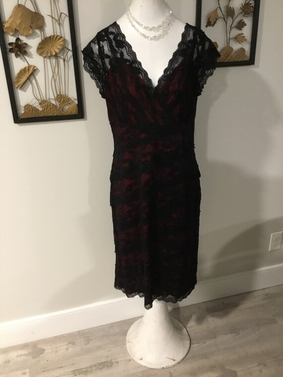 VINTAGE Slip Dress Black Lace Dress with Maroon Un