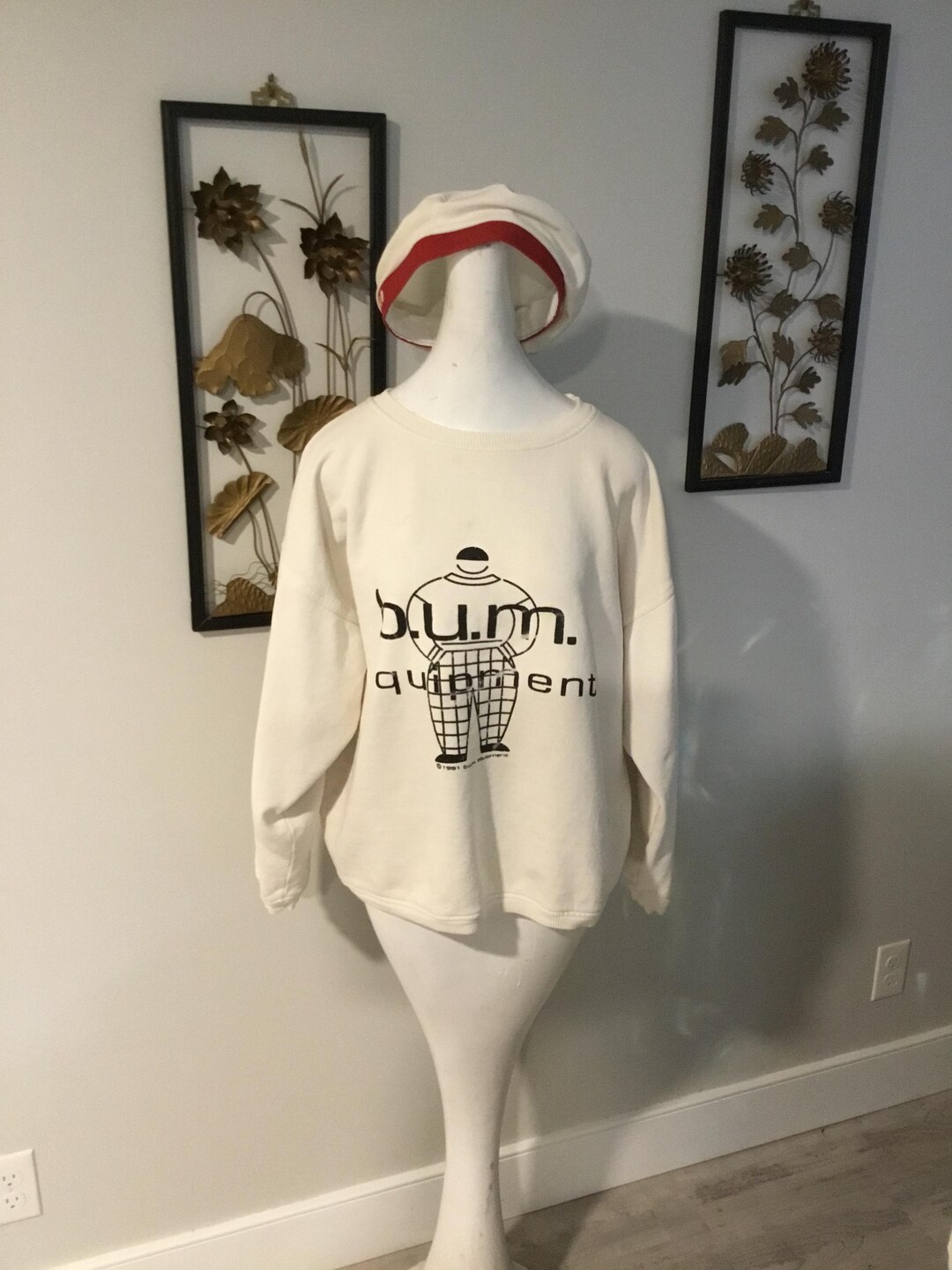 Vintage 1993 BUM Equipment Print Sweater Weiß L