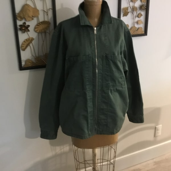 Work Jacket Style 80's-90's Green Cotton Jacket Big front Chest pockets NWT by Zara Heavy Duty Zipper Work Jacket Look