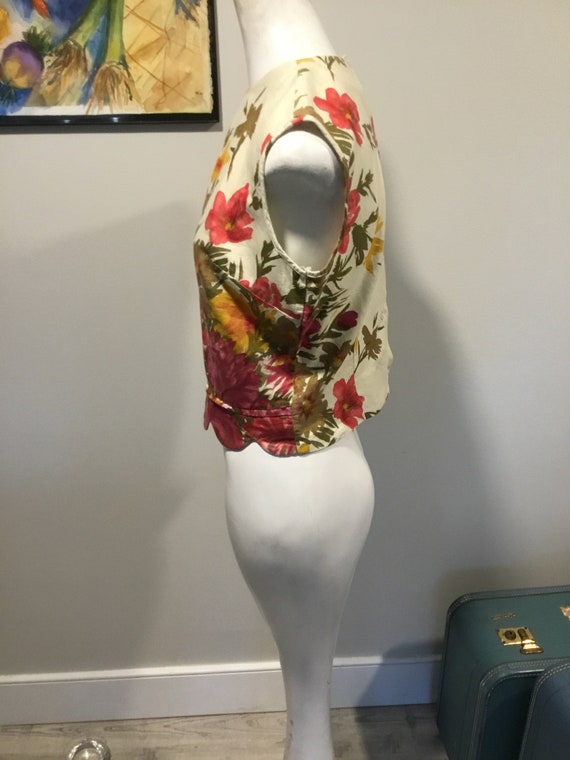 60's Sleeveless Top Bold Foral Cotton Top Fall Co… - image 3