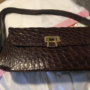 Alligator Bag Vintage Alligator Purse Classic VTG Purse Mahogany Brown Gator Bag Hollywood Glam Starlet Style Change Purse Attached Inside