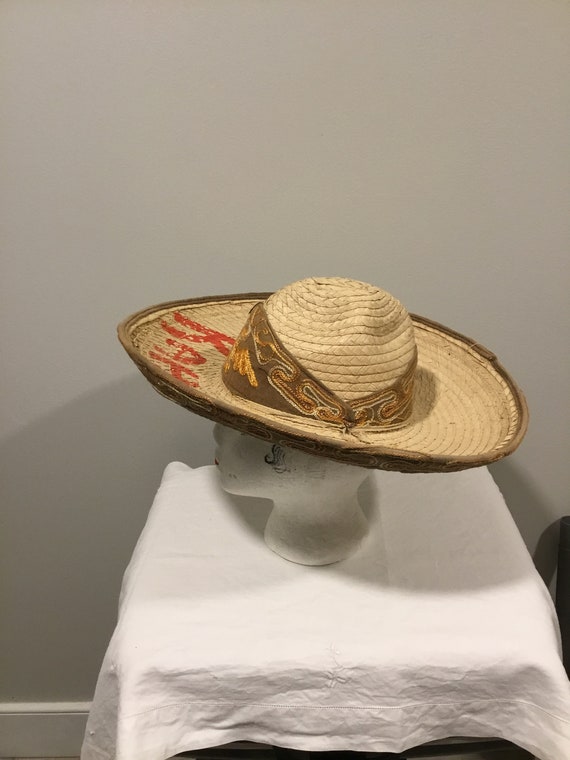 VTG Straw Sombrero Stamped Kahlua Mexican Hat Dan… - image 4