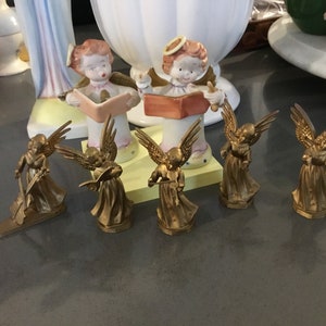 Christmas Angels 2 Ceramic Ones Stamped Japan 5 Golden Choir Angels Stamped Hong Kong 7 Christmas Figurines For Keeps Vintage