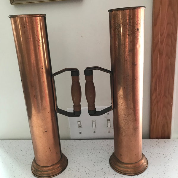 Copper Thermometer Holders by Moeller Instrument Co. Richmond Hill NYC OLD Copper Rustic Solid Copper Uprights With Wood Handles