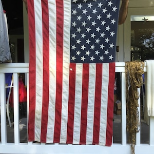 American Flag 50 Stars Sewn On 4 Brass Grommets Stripes are Sewn On As Well Rustic Distressed American Flag