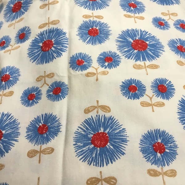 60's Fabric Blue and Red Daisies Groovy Baby Daisy Power Fun Fabric Flower Power