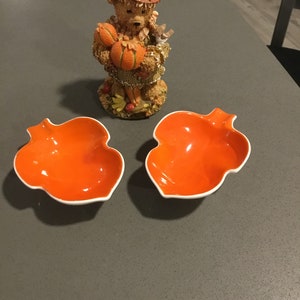 Acorn or Leaf Shaped Dishes 2 What Not Dishes or Ashtrays Japan MCM High Gloss Dishes Orange and White